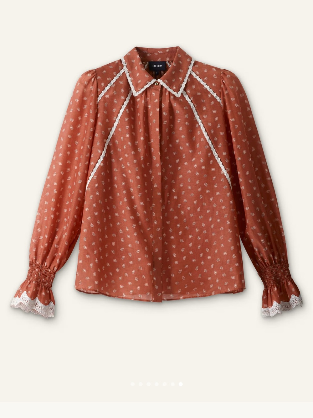 ME+EM Trim Detail Paisley Print Button Down Rust Cream Lace US Size 8 NWT $345